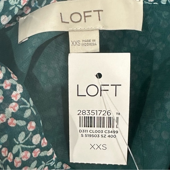 Loft Garden Tie Neck Blouse Green Floral Fluid Draped feminine - Picture 7 of 8